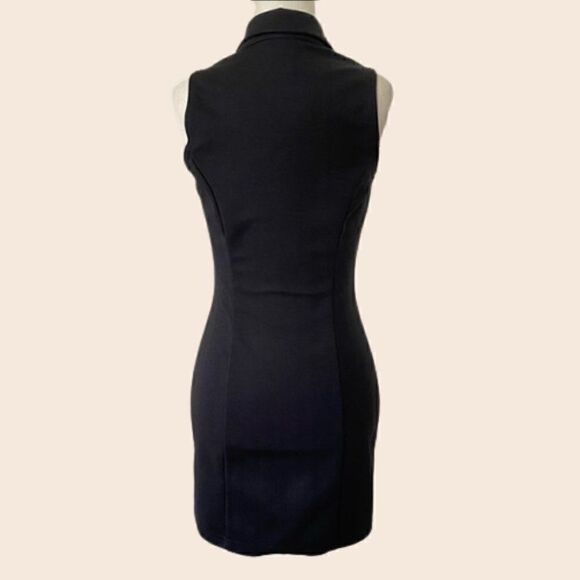 Black Vintage 90's Zip Up Bodycon Mini Dress Size 3 (4 Women's) - Picture 3 of 10